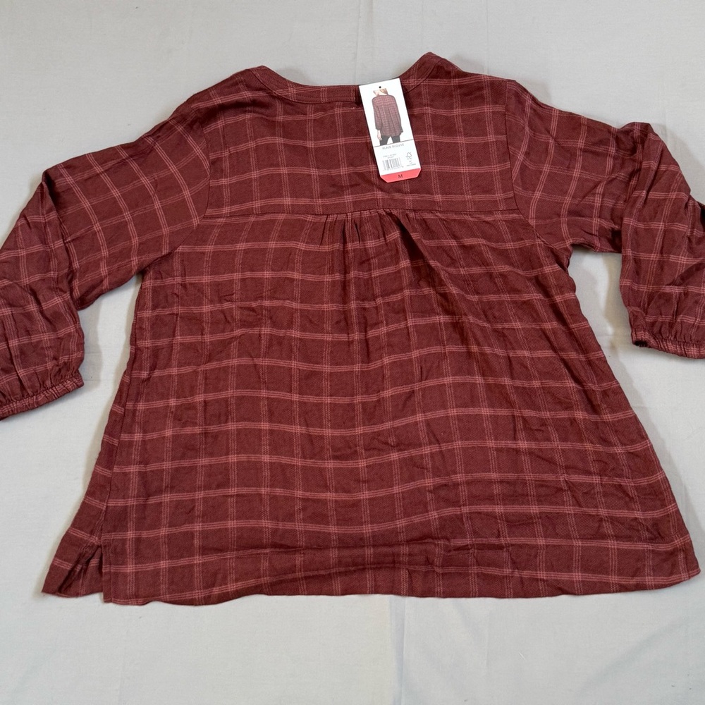 NWT Women’s Wrangler Burgundy‎ Plaid Western Blouse size M - Picture 2 of 4
